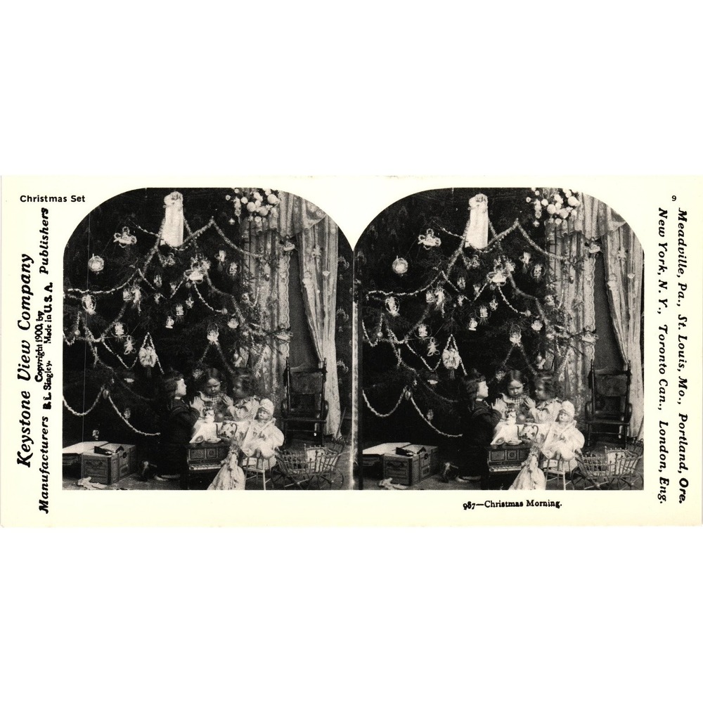 Christmas Morning Stereoview‎ Keystone View Co 1909 Reproduction USA